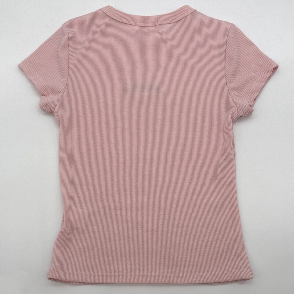 Riley James Ribbed T-Shirt Pretty Please Pink Bow Embroidered Top Short Sleeve S - Picture 6 of 6